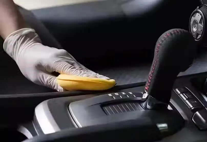 Ceramic coating applied to a car interior dashboard and center console
