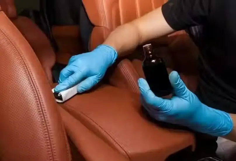 Ceramic coating applied to brown leather car seats
