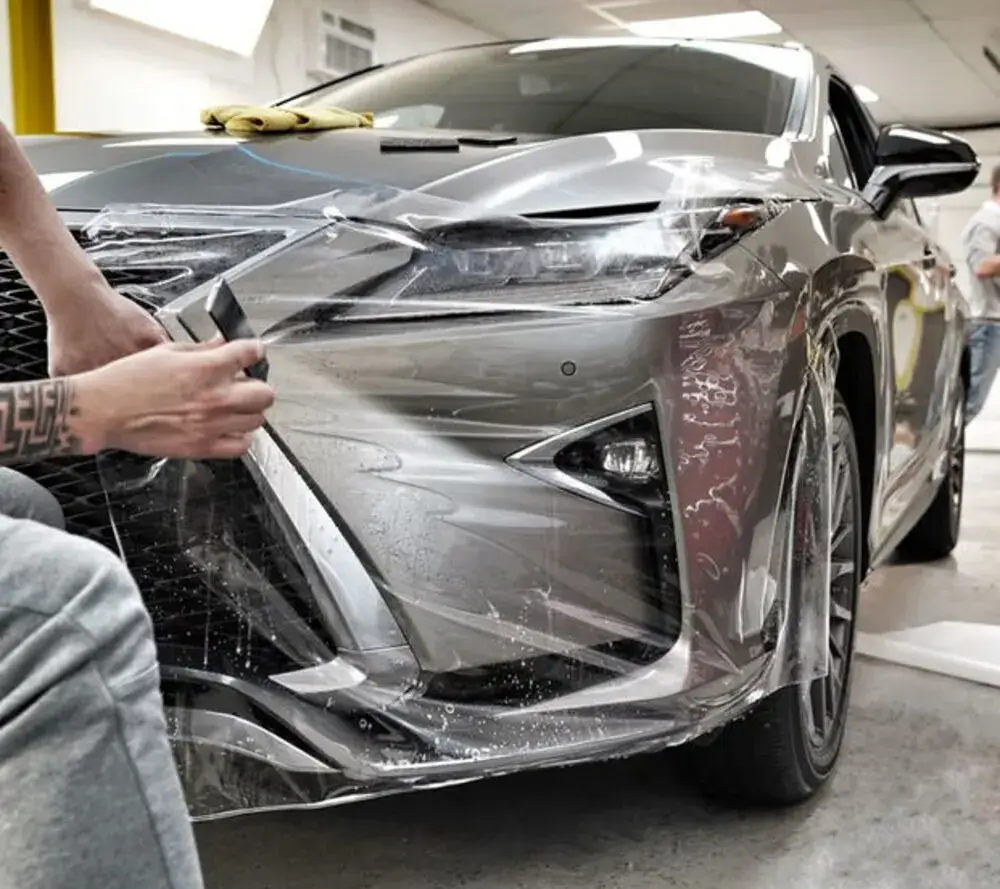 Paint protection film on the hood and bumper of an SUV in Miami